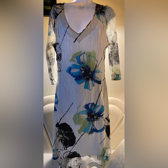 Komarov Blue and Green Floral Long Sleeve Dress XL - Picture 4 of 6